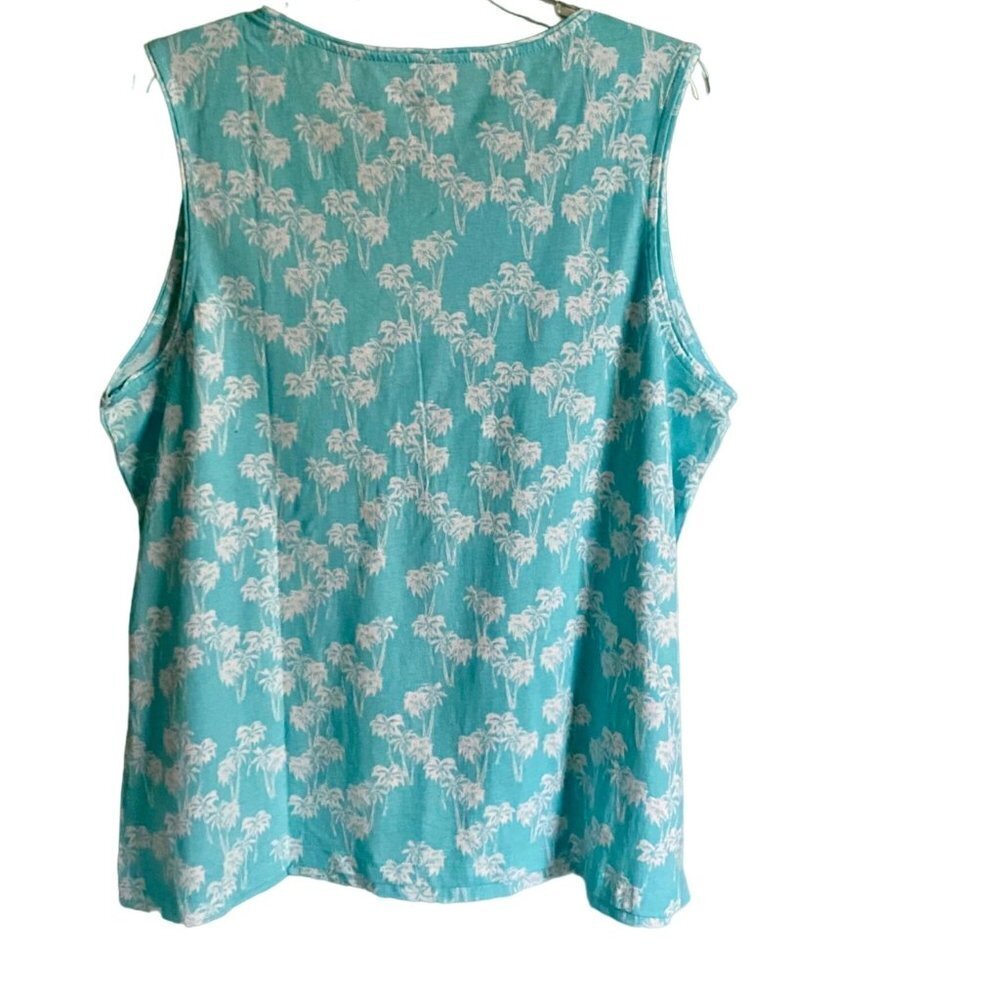 Coral Bay Sleeveless Every Day Tank Blue White Palm Trees Women's Size XL NEW - Picture 6 of 7